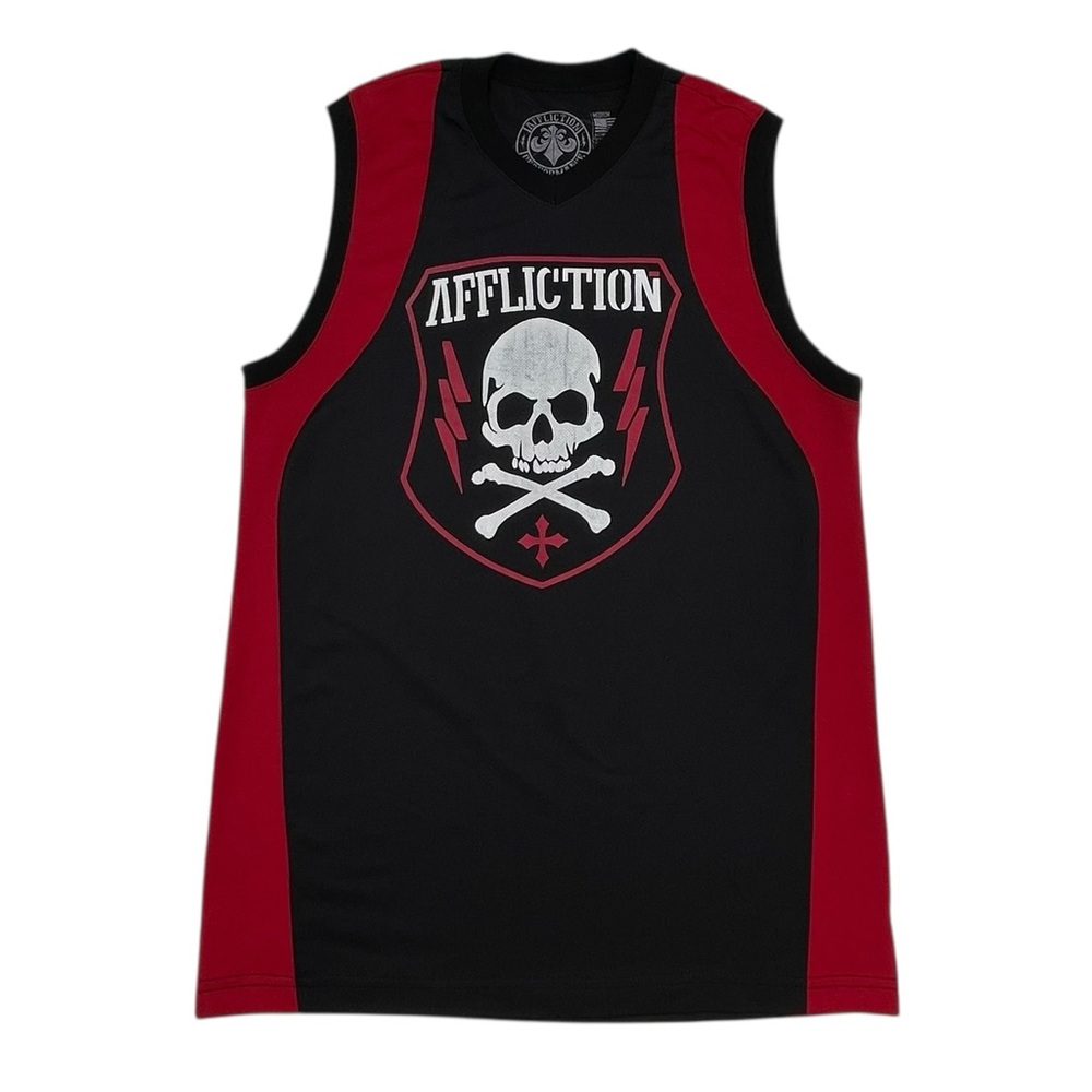 Affliction Performance Napalm Jersey Tank Size Medium Red Black Skull Retro Y2K